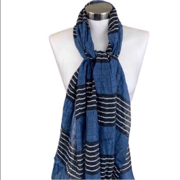 Accessories - BLUE BLACK WITH WHITE STRIPES SCARF